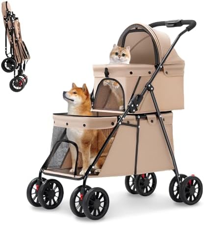 Double Pet Stroller for Medium Small Dogs and Cats Easy-to-Fold Jogger cart