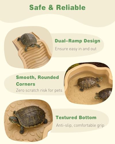 Pawfly Reptile Bathing Pool with Removable Ramp, Reptile Food Dish Feeding Dish, Tortoise Water Dish Water Bowl with Steps, Turtle Bathing Pool Bath Tub Soaking Dish for Gecko Snake Lizard Frog