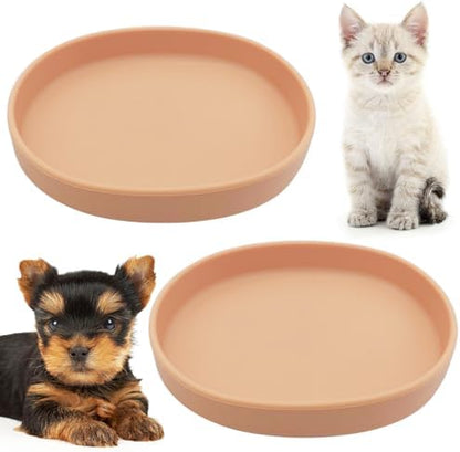 Fhiny 2 PCS Silicone Cat Food Bowls Shallow Dog Bowl 7" Non-Slip Pet Feeding Dishes for Dry and Wet Food Whisker Fatigue Cat Plates for Kitten Puppy and Small Pets (Orange)