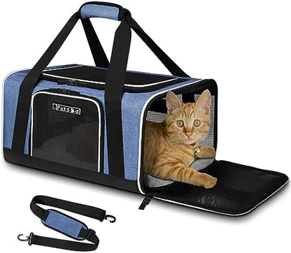 Petskd Small Pet Carrier 17" L x 11" W x 9.5" H Airline Approved, Blue