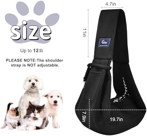 CUBY Dog and Cat Sling Carrier - Hands Free Reversible Small Pet Sling Carrier Bag - Soft Pouch and Tote Design - Suitable for Puppy, Small Dogs Cats Outdoor Travel(Black Senior)