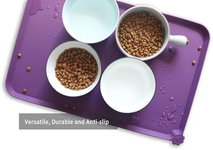 Hoki Found Silicone Pet Food Mats - Non Slip Dog Cat Bowl Placemats - Waterproof Dog Cat Food Mats for Carpet - Eggplant