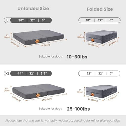 Laifug Foldable Waterproof Dog Bed for Large Dogs - Outdoor Orthopedic Dog Bed with Washable Removable Cover, Pet Mattress with Handles, Elephant Grey, (36 x 27 x 3.5, inches)