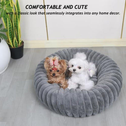 Dog Beds Small Sized Dog Washable Calming Anti-Anxiety Donut Puppy Bed for Small Dogs and Cats,Cozy Soft Anti-Slip Round Large Cat Bed 23 Inch Fits up to 20 lbs Pets,Warm Grey