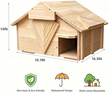 Large Wooden Hedgehog House Outdoor – Handcrafted Solid Wood Nesting Box & All-Weather Shelter, Natural Cozy Habitat for Garden, Easy Assembly Wildlife Home Decor