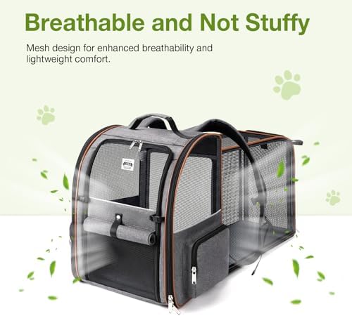 Cat Carrier Backpack, Expandable Pet Carrier with Sun Shade & Full Front Opening, Breathable Mesh Backpack for Small Dogs & Medium Cats Up to 18 Lbs, Foldable for Hiking, Camping (Grey)