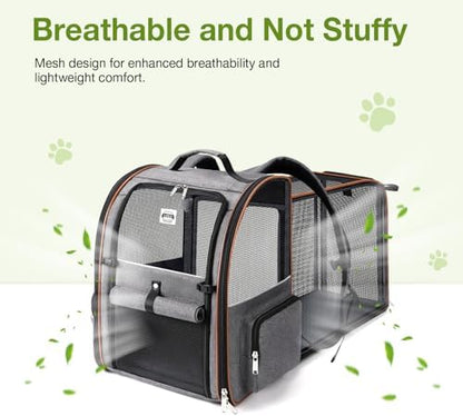 Extra Large Cat Backpack Carrier Expandable Pet Carrier Backpack for Small/Medium Dogs and Medium/Large Cats, Grey