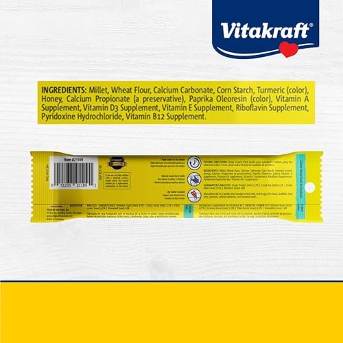 Vitakraft Crunch Sticks Parakeet Treats Golden Honey Flavor – Triple-Baked Snack with Vitamins A D3 E Riboflavin and B12 – Natural Wood Chew Center and Cage Clip Holder – Engaging 2 Stick Pack