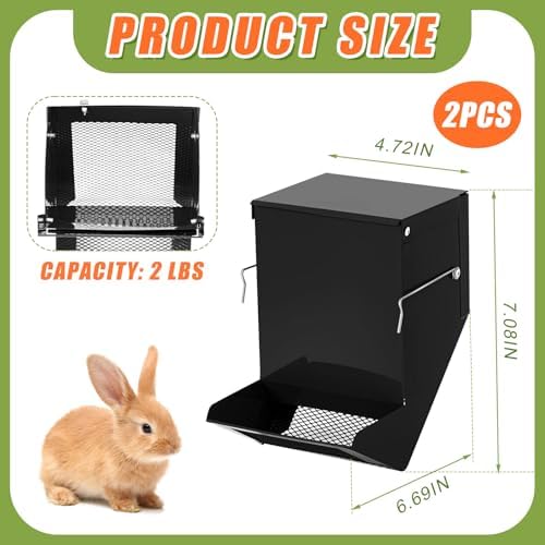 Maxcheck 2 Pcs Rabbit Feeder for Cages, 4.7 Inches, Mesh Bottom, Black