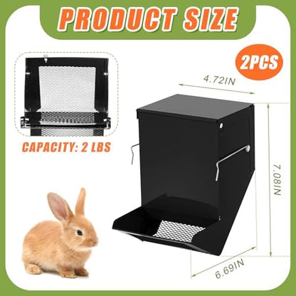 Maxcheck 2 Pcs Rabbit Feeder for Cages, 4.7 Inches, Mesh Bottom, Black