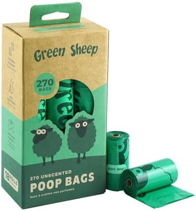 Green Sheep Poop Bags for Dogs & Cats, 270 Unscented Dog Poop Bags Rolls, 65% GRS Certified Recycled PE, Dog Waste Bags, Doggie Bags for Litter, Doggy Poop Bags