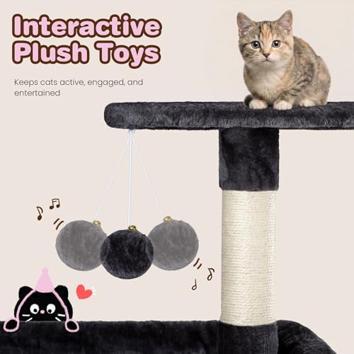 SHA CERLIN 82 inch Cat Tree Tower, Multi-Level Cat Condo with Plush Perches, Sisal Scratching Posts, Hammock and Toys, Stable Cat Tower for Kittens and Adult Cats, Dark Grey
