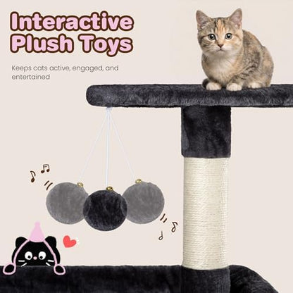 SHA CERLIN 82 inch Cat Tree Tower, Multi-Level Cat Condo with Plush Perches, Sisal Scratching Posts, Hammock and Toys, Stable Cat Tower for Kittens and Adult Cats, Dark Grey