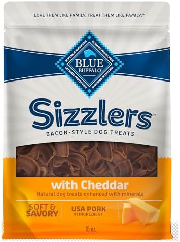 Blue Buffalo Sizzlers Pork & Cheddar Bacon-Style Dog Treats, 15 oz