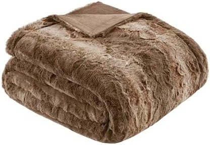 Madison Park Zuri Faux Fur Reversible Throw Blanket, 50 x 60 in, Tan
