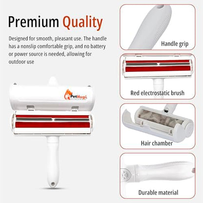 3-in-1 Pet Hair Remover Set with Cleaning Brush and Detailer Scraper - Reusable Roller for Couch, Furniture, Dog & Cat Hair - Self Cleaning Lint Remover Tool for Carpet, Sofa & Bedding