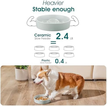 vancasso Slow Feeder Dog Bowl, 1.5 Cup Ceramic Puzzle Dish for Medium Breed