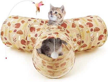 Tempcore Cat Tunnel, 3-Way Collapsible Toy for Indoor Cats, Hedgehog