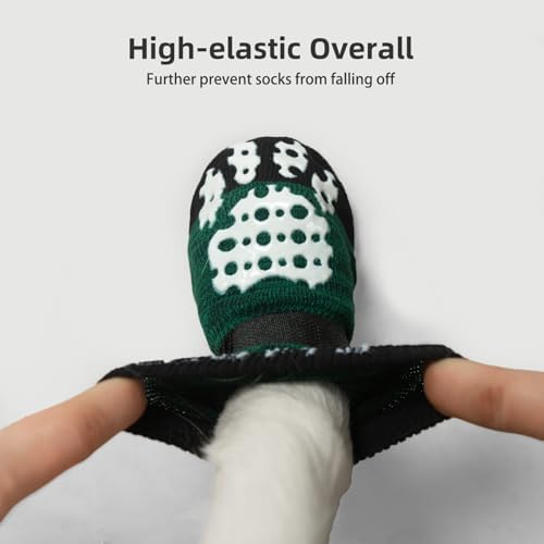 PUPTECK Anti-Slip Dog Socks with Double Sides Grips for Small Medium Large Dogs Hardwood Floors Prevents Licking, Dog Shoes for Hot Pavement Traction Control for Senior Dogs, Dark Green, XL