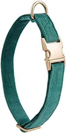 Soft Corduroy Fibric Dog Collar with High Grade Metal Buckle, for Medium Dogs.(Green,Medium:12-19")