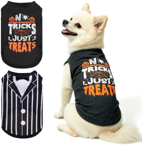 BINGPET 2PCS Dog Halloween Costume, Soft Cotton Puppy Shirt, Trick or Treat