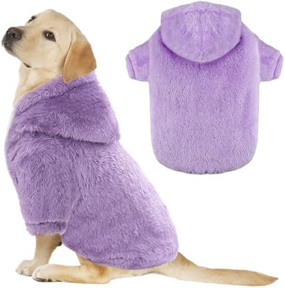 Fuzzy Dog Hoodie Sweater for Large Dogs Warm Winter Dog Clothes with Double-Sided Plush Fleece Soft Stretchy Pet Coats Hooded Sweatshirt for Medium Large Dogs