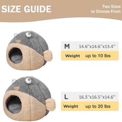 Cat Beds for Indoor Cats-Cat Bed Cave,Cute Lively Pufferfish Shape,Grey M