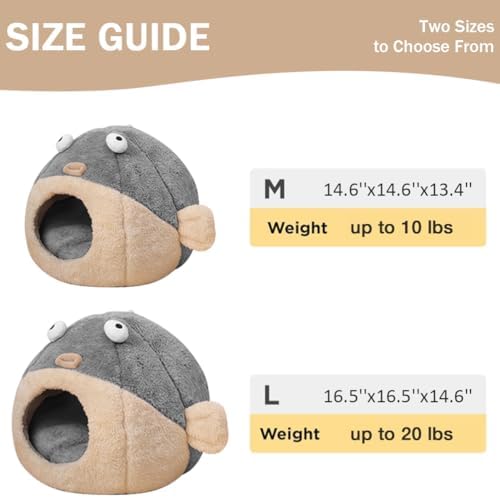 Cat Beds for Indoor Cats-Cat Bed Cave,Cute Lively Pufferfish Shape,Grey M