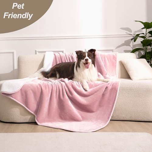 gogobunny Waterproof Bed Blanket, Reversible Sherpa Fleece Throw Blanket for Dog Puppy Cat, Furniture Cover Protects Bed Couch Sofa from Liquid Pee and Pet Fur (Pink, 25x35 inches)