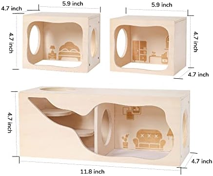 Hamster Hideout Wooden House Chamber Small Animals Pets Tunnel Exploring Toys Secret Peep Shed for Dwarf Hamsters, Syrian Hamsters, Gerbils, Hedgehogs, Rats, Mice (Living Room)