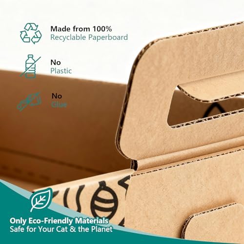 3-Pack Disposable Cat Litter Box, Waterproof & Leak-Resistant Cardboard, Foldable for Travel and Temporary Use, Eco-Friendly with Cute Cartoon Design, Gift for Cat Lovers
