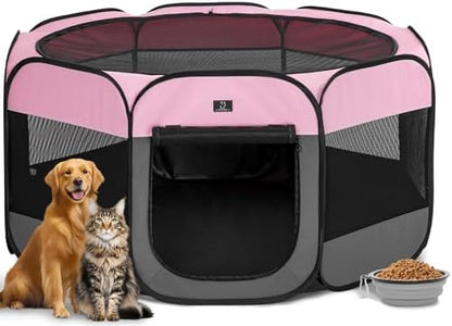 A 4 Pet 50.39-in Dog Playpen, Small Dogs & Puppies, Pink+Grey
