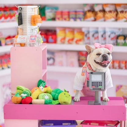 Nocciola Squeaky Fruits Veggies Stuffed Dog Toys Pack- Hide Seek Grocery Basket Crinkle Plush Puppy Toys to Keep Busy, Birthday Pet Supplies Gifts for Small Medium Breeds
