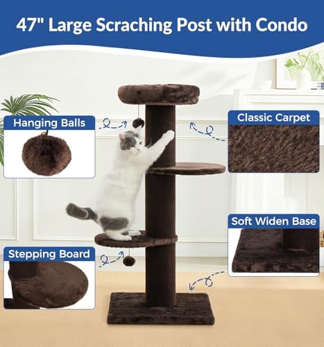 Cat Craft 43" Short Plush Cat Scratching Post with Perch & Bed, Brown