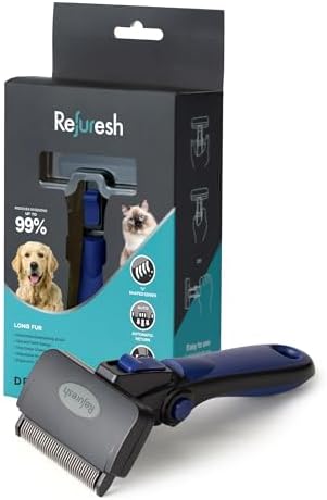 Deshedding Dog Brush for Long Hair (Medium,Blue) – Gentle Deshedding Tool for Dogs & Cats – Reduces Shedding, Without damaging Topcoat. Removes Loose Fur & Dead Undercoat.