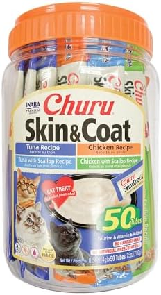 INABA Churu Skin Coat Lickable Cat Treats, Variety Jar, 50ct