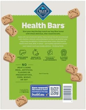 Blue Buffalo Health Bars Mini Crunchy Dog Biscuits, Oven-Baked with Natural Ingredients, Apples & Yogurt, 32-oz Bag (Pack of 2)