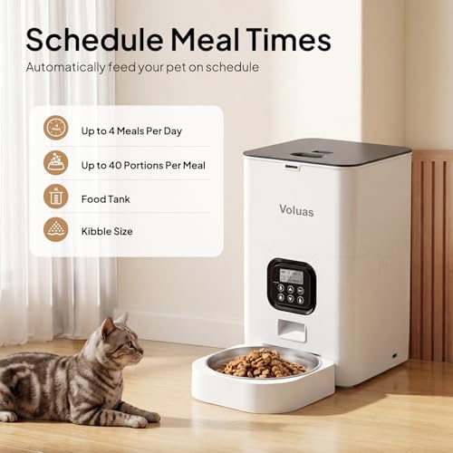 VOLUAS Automatic Cat Feeder, 6L Timed Dry Food Dispenser for Cats & Dogs