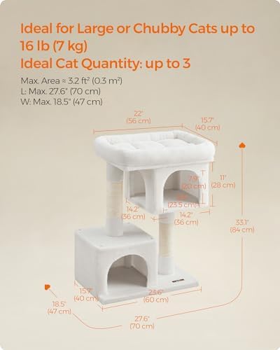 Feandrea Cat Tree, 33.1-in Cute Cat Tower, Plush Kitten Condo, Cream White