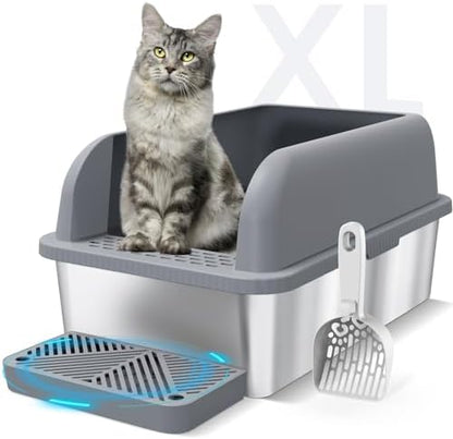 Suzzipaws XL Enclosed Stainless Steel Cat Litter Box for Big Cats