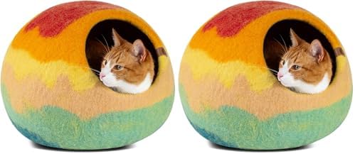 MEOWFIA Cat Cave – Premium Felt Cat Bed for Indoor Cats, Handmade 100% Merino Wool, Cat (Medium, Tucson Sunset) (Pack of 2)