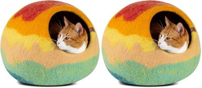 MEOWFIA Cat Cave – Premium Felt Cat Bed for Indoor Cats, Handmade 100% Merino Wool, Cat (Medium, Tucson Sunset) (Pack of 2)