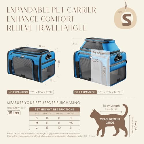 Top-Expandable Pet Carrier with Treat Pet Window,17x11x9.5 Airline Approved