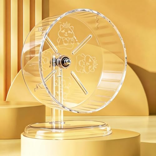Hamster Exercise Wheel,Super-Silent Small Animals Exercise Wheels,Quiet Hamster Running Wheels with Adjustable Stand for Hamsters,Gerbils,Rats,Other Small Pets(Transparent, 7 inch)