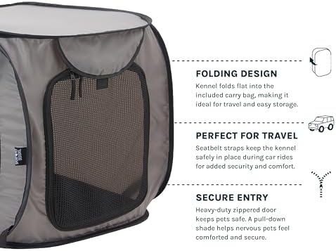 SportPet Designs Large Pop Open Kennel, Portable Cat Cage Kennel, Waterproof Pet bed, Carrier Collection