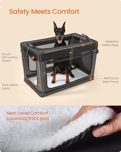 Feandrea Collapsible Dog Crate, Portable Oxford Fabric Pet Carrier, 48-Inch