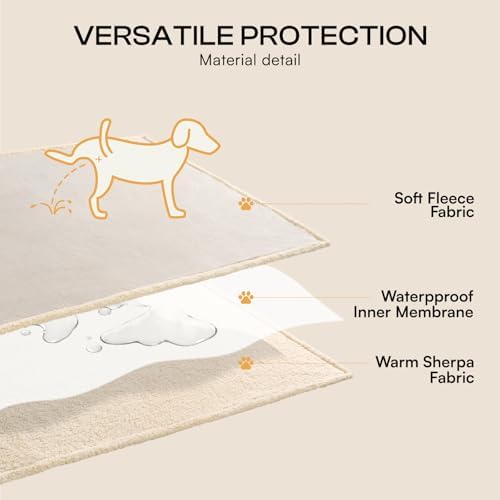 Luciphia Waterproof Pet Blanket, Liquid Pee Proof Dog Blanket for Sofa Bed Couch, Reversible Sherpa Fleece Furniture Protector Cover for Small Medium Large Dogs Cats, Grey Beige X-Large（85" x 57"）