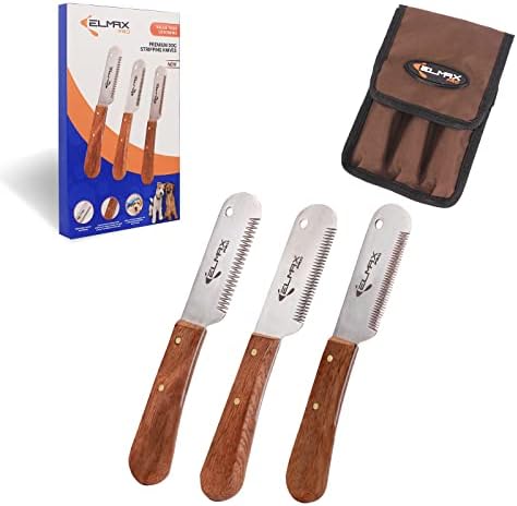 Professional Stripping Knife for Dogs, Best for Removing Unwanted Undercoat, Blades are Made of Stainless Steel with Wooden Handle Grip (Right-Handed, Rosewood)