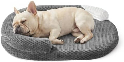 JOEJOY Orthopedic Dog Bed Medium Size Dogs, Waterproof Washable Oval Dog Beds with Removable Cover, Egg-Crate Memory Foam Pet Bed with Bolster Sides & Non-Skid Bottom, Dark Grey, 28''x20''