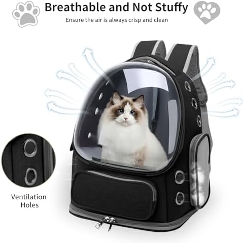 Cat Backpack Carrier for Cats and Small Dogs, Breathable Cat Bubble Backpack, Airline Approved Pet Travel Carrier for Hiking Camping Outdoor(Black)